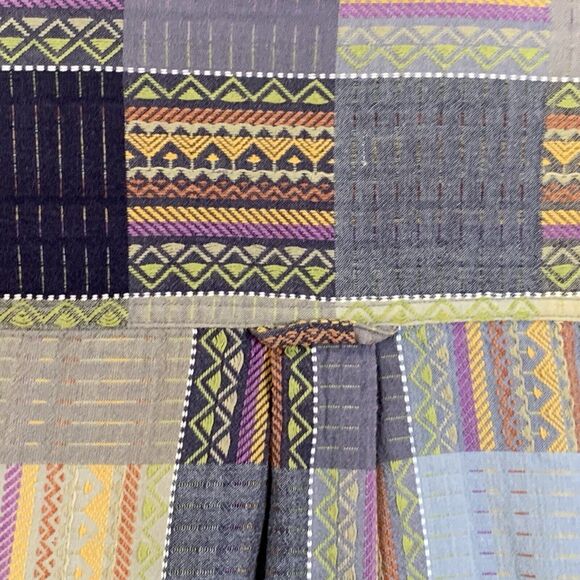 Lemon Grass Button Front Shirt Women S Patchwork Pattern Long Sleeve Cotton - Picture 10 of 12